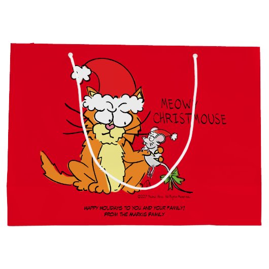 Cat Kerstmis Funny Cartoon Cute Mouse Groot Cadeauzakje (Achterkant)