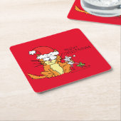 Cat Kerstmis Funny Cartoon Cute Mouse Kartonnen Onderzetters (Schuin)