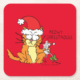 Cat Kerstmis Funny Cartoon Cute Mouse Kartonnen Onderzetters