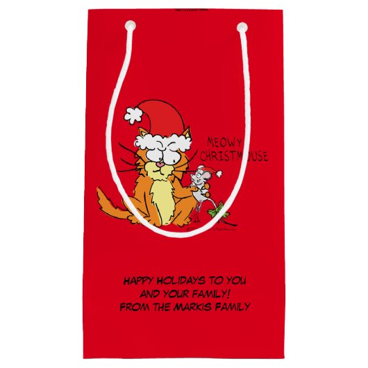 Cat Kerstmis Funny Cartoon Cute Mouse Klein Cadeauzakje (Voorkant)