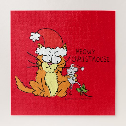 Cat Kerstmis Funny Cartoon Cute Mouse Legpuzzel (Verticaal)