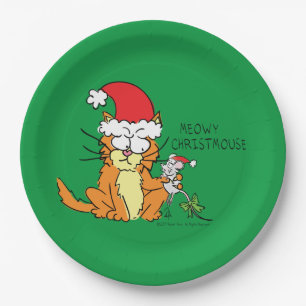 Cat Kerstmis Funny Cartoon Cute Mouse Papieren Bordje