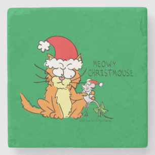Cat Kerstmis Funny Cartoon Cute Mouse Stenen Onderzetter