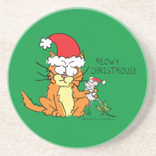 Cat Kerstmis Funny Cartoon Cute Mouse Zandsteen Onderzetter