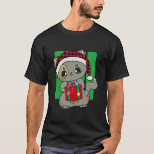 Cat Kerstmis Kitten Chibi Neko Cute Kawaii Anime T-shirt