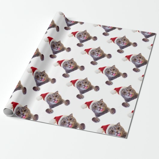 Cat Kerstmis Tongue Cadeaupapier (Uitgerold)