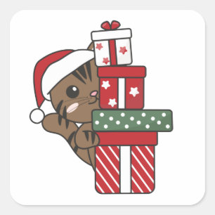 Cat Kerstmis winterdieren Katten Square Stic Vierkante Sticker