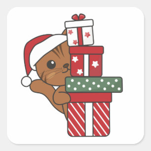 Cat Kerstmis winterdieren Katten Square Stic Vierkante Sticker
