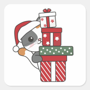 Cat Kerstmis winterdieren Katten Square Stic Vierkante Sticker