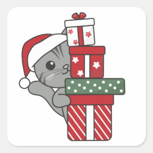 Cat Kerstmis winterdieren Katten Square Stic Vierkante Sticker