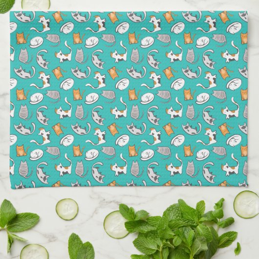 Cat Kitchen Towel (Blauwgroen) Theedoek (Gevouwen)
