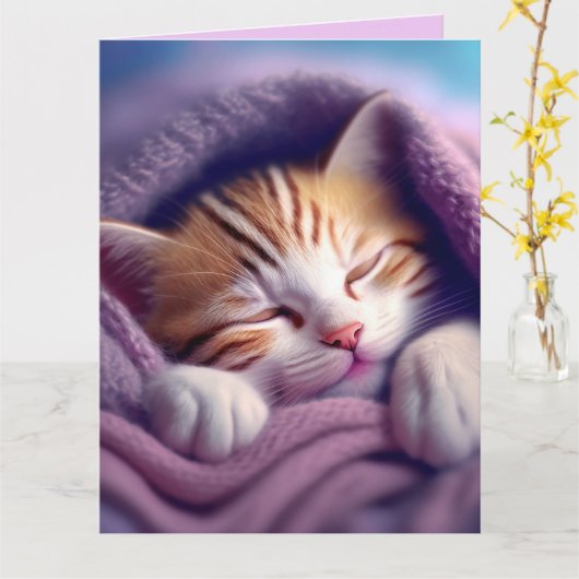 CAT KITTEN ART SLEEPING BLANKET BIRTHDAY Kaart (Gele Bloem)