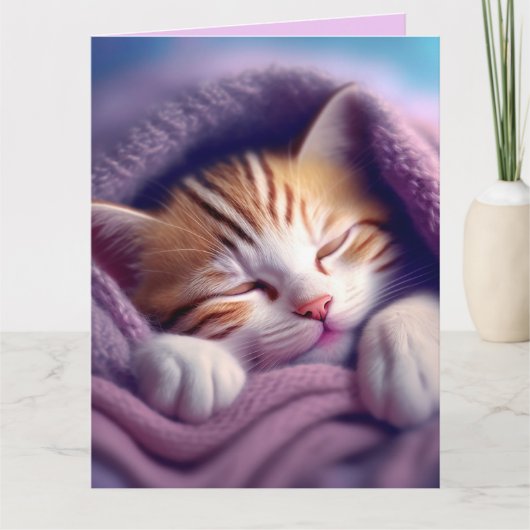 CAT KITTEN ART SLEEPING BLANKET BIRTHDAY Kaart (Voorkant)