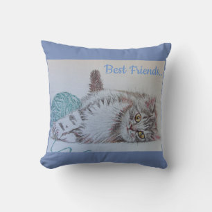 Cat Kitten Best Friends Cushion Cute Gray Tabby Ca Kussen