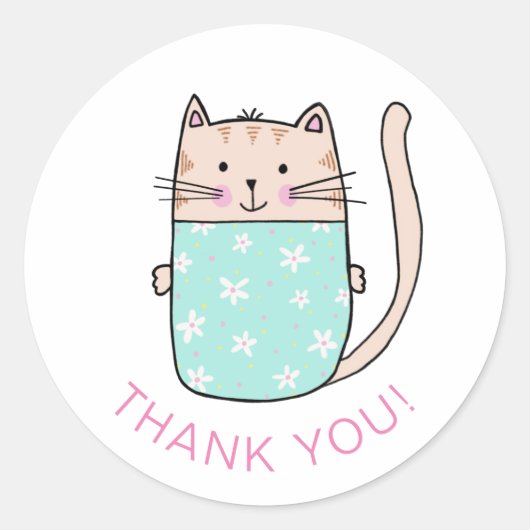 Cat Kitten Dank u Ronde Sticker (Voorkant)