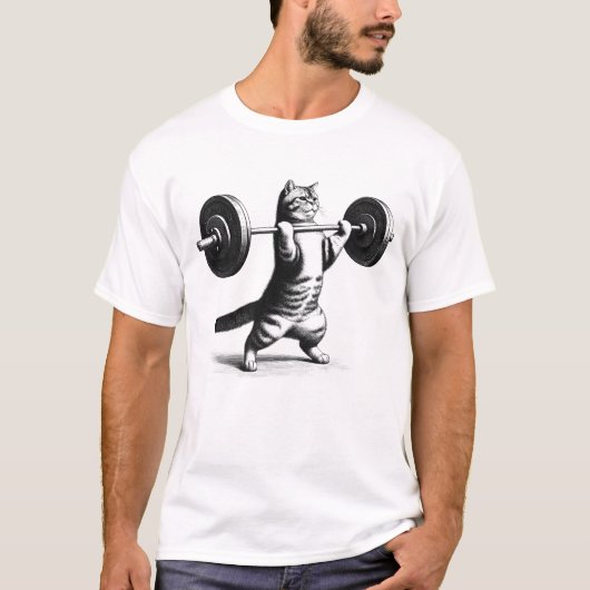 Cat Kitten Deadlift Gewichtheffen Grappige Fitness T-shirt (Voorkant)