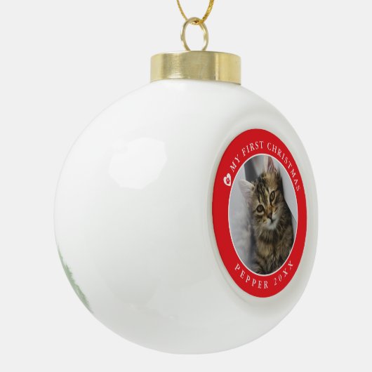 Cat Kitten eerste kerstfoto Keramische Bal Ornament (Links)