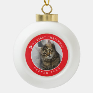 Cat Kitten eerste kerstfoto Keramische Bal Ornament