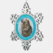 Cat Kitten eerste kerstfoto Tin Sneeuwvlok Ornament (Rechts)