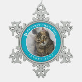 Cat Kitten eerste kerstfoto Tin Sneeuwvlok Ornament (Voorkant)