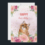 Cat Kitten Happy Birthday Funny Moederdag Feestdagenkaart<br><div class="desc">Een mooie kat omringd door delicate bloemen. Het purr-fect (perfecte) cadeau! Gesimuleerde goudglitter.</div>