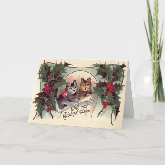 Cat Kitten Holly Feestdagen Kaart (Voorkant)