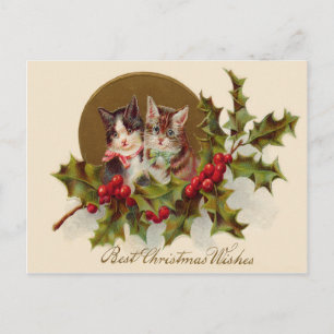 Cat Kitten Holly Winterberry Feestdagenkaart