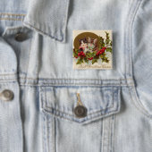 Cat Kitten Holly Winterberry Vierkante Button 5,1 Cm (In situ)