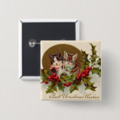 Cat Kitten Holly Winterberry Vierkante Button 5,1 Cm (Voorkant /achterkant)
