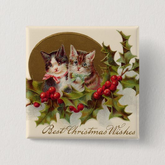 Cat Kitten Holly Winterberry Vierkante Button 5,1 Cm (Voorkant)