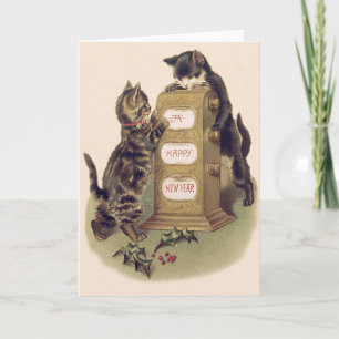 Cat Kitten Kalender Holly Feestdagen Kaart