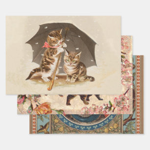 Cat Kitten kat antiek vintage  schattig Inpakpapier Vel