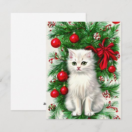  Cat Kitten Kerst Kaart (Voorkant / Achterkant)