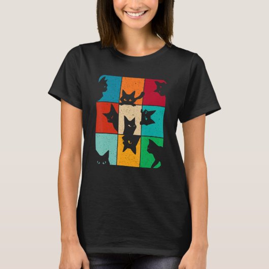 Cat Kitten Meme Retro Peeping Curious Ca T-shirt (Voorkant)
