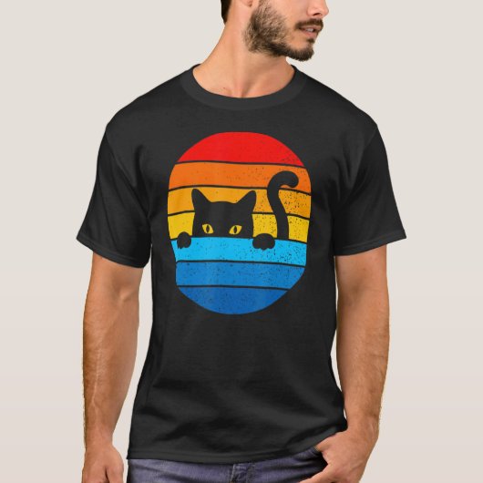 Cat Kitten Meme Retro Sunset Peeping Curio T-shirt (Voorkant)