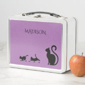 Cat / kitten metalen lunchbox in paarse / aangepas (In situ)