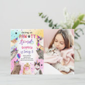 Cat Kitten Party Pawty Animals Girl Birthday Kaart (Staand voorkant)