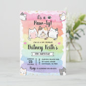 Cat Kitten Rainbow Verjaardag Jongen Meisje Uitnod Kaart (Staand voorkant)