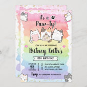 Cat Kitten Rainbow Verjaardag Jongen Meisje Uitnod Kaart (Voorkant / Achterkant)