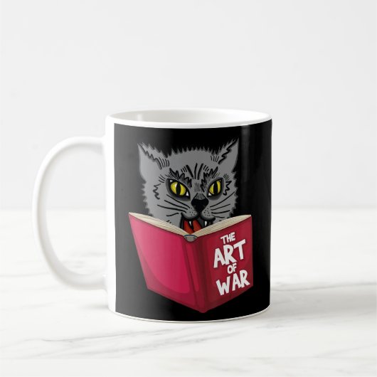 Cat Kitten Reading Book Art of War Funny Animal Lo Koffiemok (Links)