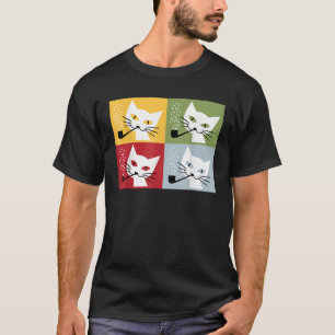 Cat Kitten Rookpijp Retro Kunst T Shirt