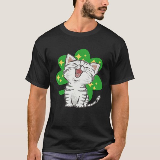 Cat Kitten Shamrock Lucky St Patricks Day T-shirt (Voorkant)