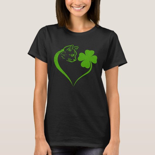 Cat  Kitten St Patricks Day Shamrock Irish  Heart T-shirt (Voorkant)