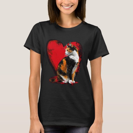 Cat Kitten Valentijnse moeders vaders dag rood hor T-shirt (Voorkant)