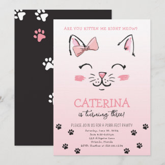 Cat Kitten verjaardagsfeestje uitnodigen Kaart