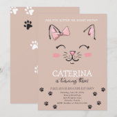 Cat Kitten verjaardagsfeestje uitnodigen Kaart (Voorkant / Achterkant)