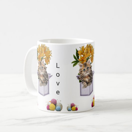 Cat Kitten Yarn Cat Adoption Mok (Voorkant links)