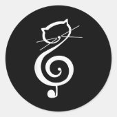 Cat Kitty Treble Music Clef Funny Cat Music Notes Ronde Sticker (Voorkant)