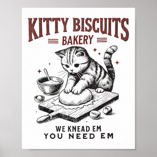 Cat Kneading Kat Biscuits Bakery We Knead Em You Poster (Voorkant)