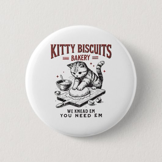 Cat Kneading Kat Biscuits Bakery We Knead Em You Ronde Button 5,7 Cm (Voorkant)